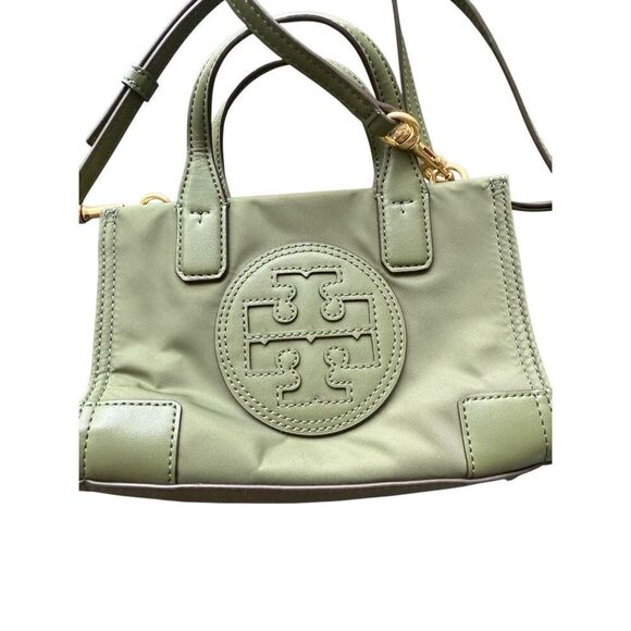 Tory Burch Womens Green Ella Nylon Faux Leather Logo Tote Crossbody Bag Mini - Picture 3 of 15